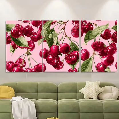 3pcs , Disco Ball Cherry Print, Metal Print Ready to Hang Art - Bella Home Decor