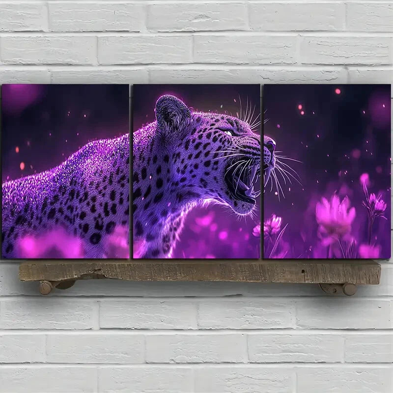 3pcs Purple Leopard Vivid Animal Metal Print Ready to Hang Art - Bella Home Decor