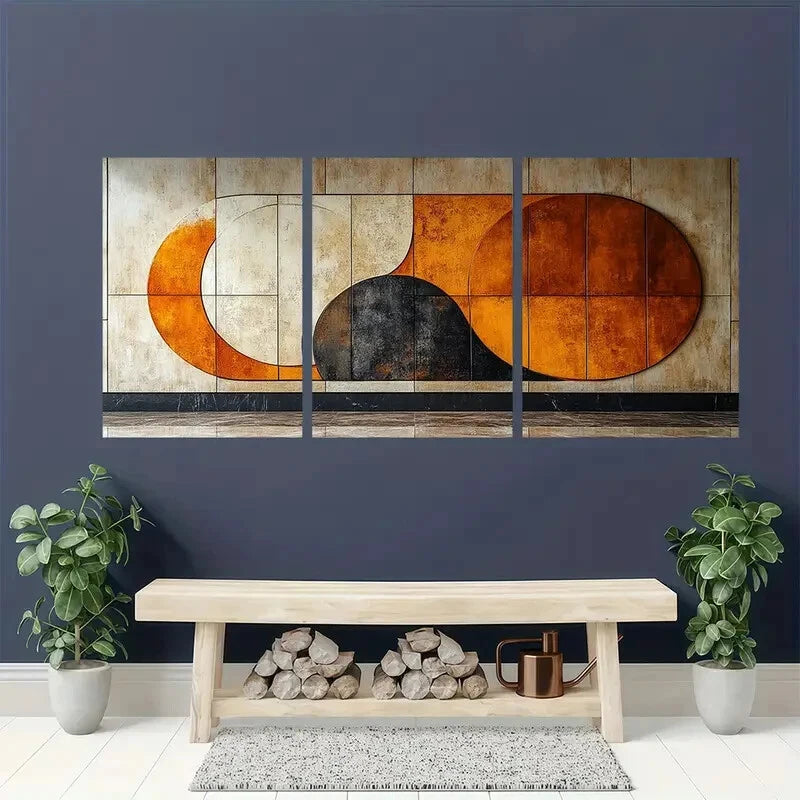 3pcs Brown & Orange Dot Collage Design Metal Print Ready to Hang Art - Bella Home Decor