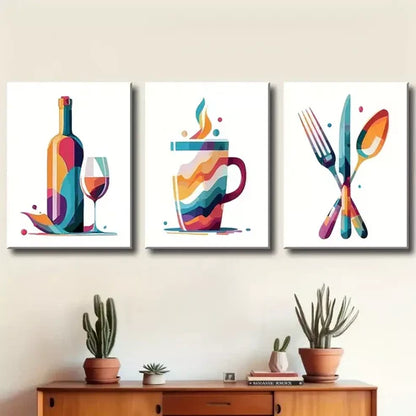 3pcs modern abstract kitchen decoration coffee Wall Art Set Wall Art Canvas Unframed - High Quality Print 100% Australian Made Wall Canvas