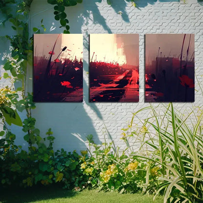 3pcs Flowers on The Grassland Illustration Metal Print Ready to Hang Art - Bella Home Decor