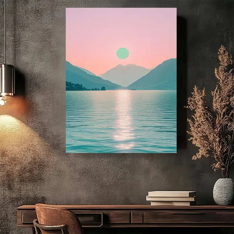 Beautiful Moonlit Serenity Lake Scene Painting 40x60cm Metal Print Ready to Hang - Bella Home Decor