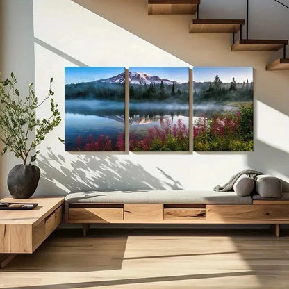 3pcs Mountains Forest & Lake Reflections Wall Art Set Canvas Framed 50x70cm - High Quality Print 100% Australian Made Wall Canvas Ready to Hang