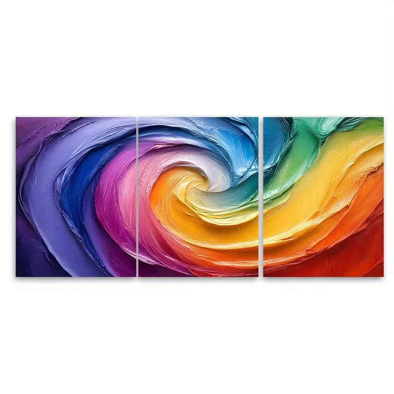 3pcs Colorful Abstract Rainbow Swirl Metal Print Ready to Hang Art - Bella Home Decor