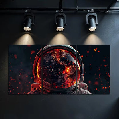 3pcs Astronaut Helmet with Earth View Wall Art Set Canvas Framed 60x90cm - High Quality Print 100% Australian Made Wall Canvas Ready to Hang - Bella Home Decor