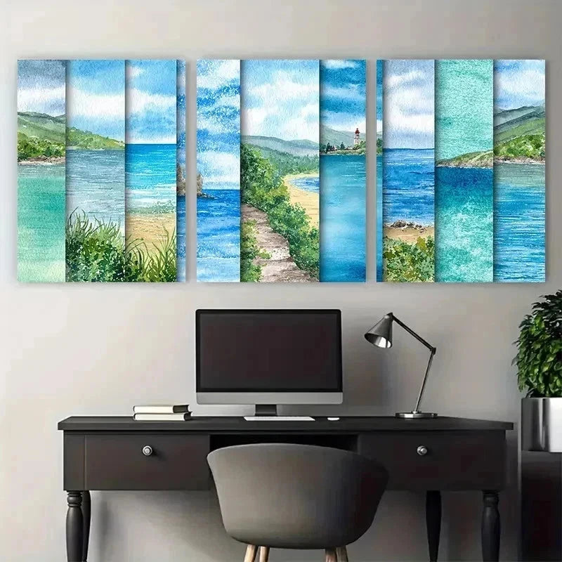3pcs Coastal Scenery Beach Mountain Wall Art Set Canvas Framed 60x90cm - High Quality Print 100% Australian Made Wall Canvas Ready to Hang - Bella Home Decor