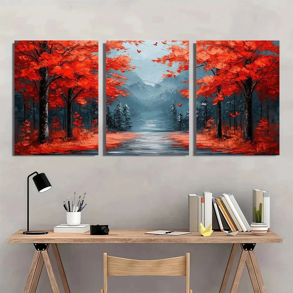 3pcs Sunlit Avenue Abstract Modern Vintage Metal Print Ready to Hang Art - Bella Home Decor