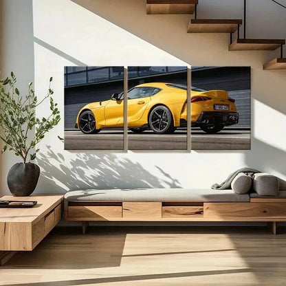 3pcs Yellow Super Car Modern Vehicle Wall Art Set Canvas Framed 50x70cm - High Quality Print 100% Australian Made Wall Canvas Ready to Hang