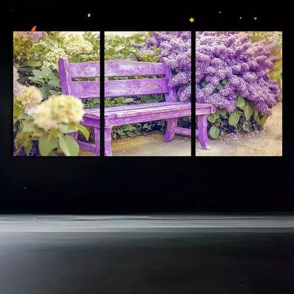 3pcs Vibrant Purple bench in the Park Design Metal Print Ready to Hang Art