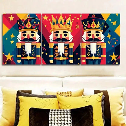 3pcs Art Deco Nutcracker Cartoon Wall Art Set Canvas Framed 50x70cm - High Quality Print 100% Australian Made Wall Canvas Ready to Hang
