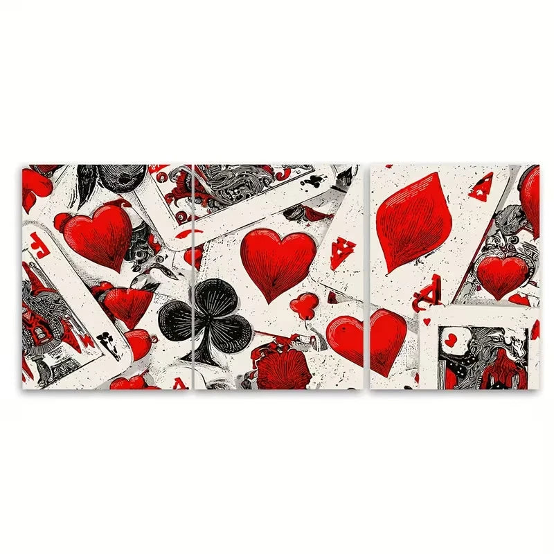 3pcs Vintage Stylish Ace of Hearts Metal Print Ready to Hang Art - Bella Home Decor
