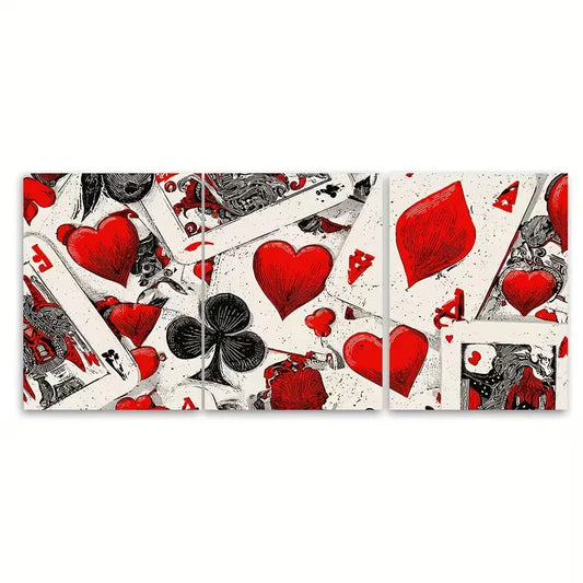 3pcs Vintage Stylish Ace of Hearts Metal Print Ready to Hang Art