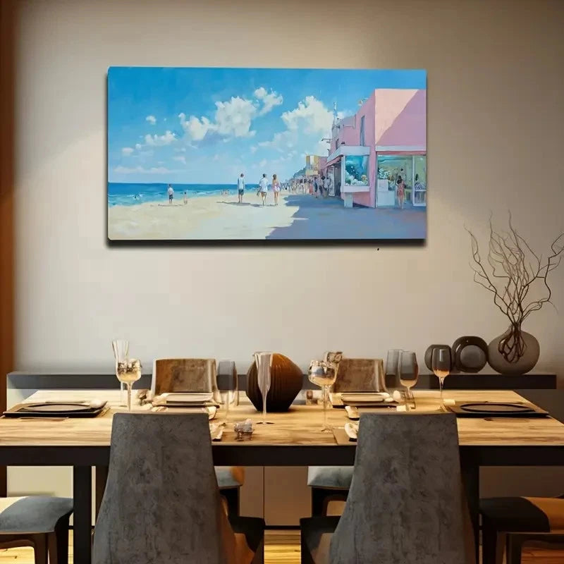 Vibrant Beach Scene Modern Wall Art Canvas Office Home Room Framed 120x60cm
