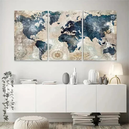 3pcs Abstract Map Decorative Modern Art Canvas Framed 60x90cm - High Quality Print 100% Australian Made Wall Canvas Ready to Hang