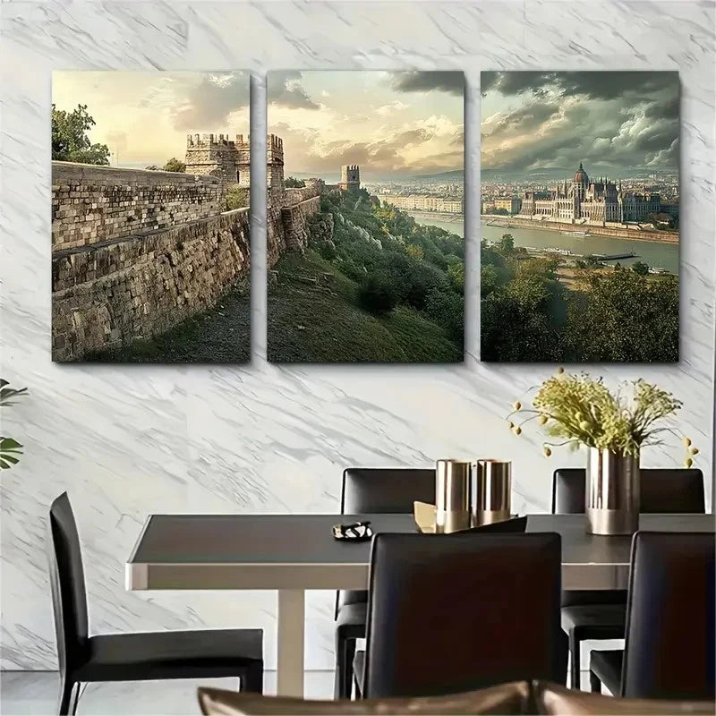 3pcs Vibrant Cityscape & Castle View Perfect Wall Art Set Canvas Framed 40x60cm - High Quality Print 100% Australian Made Wall Canvas Ready to Hang - Bella Home Decor