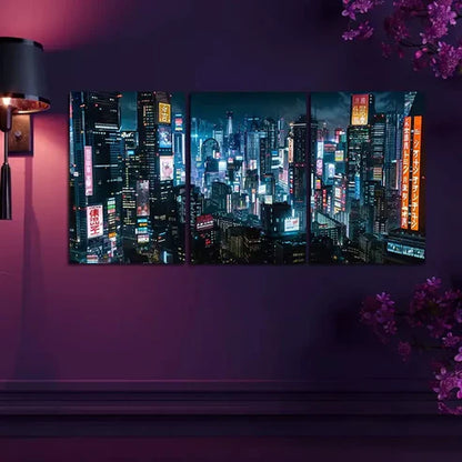 3pcs Cyberpunk City Skyline Wall Art Canvas Unframed - High Quality Print 100% Australian Made Wall Canvas - Bella Home Decor