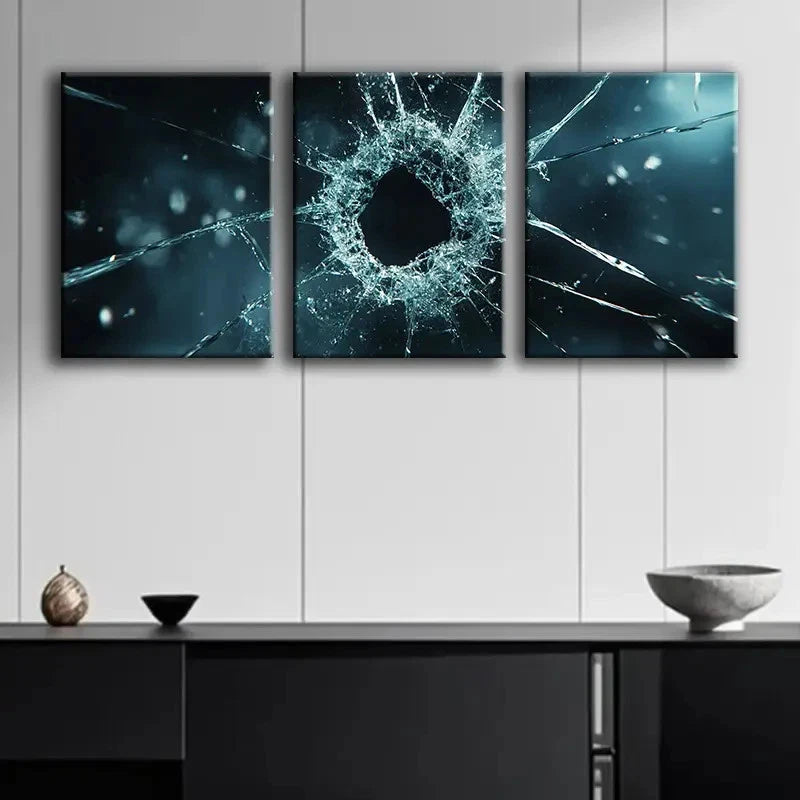 3pcs Broken Glass Design Painting Metal Print Ready to Hang Art - Bella Home Decor