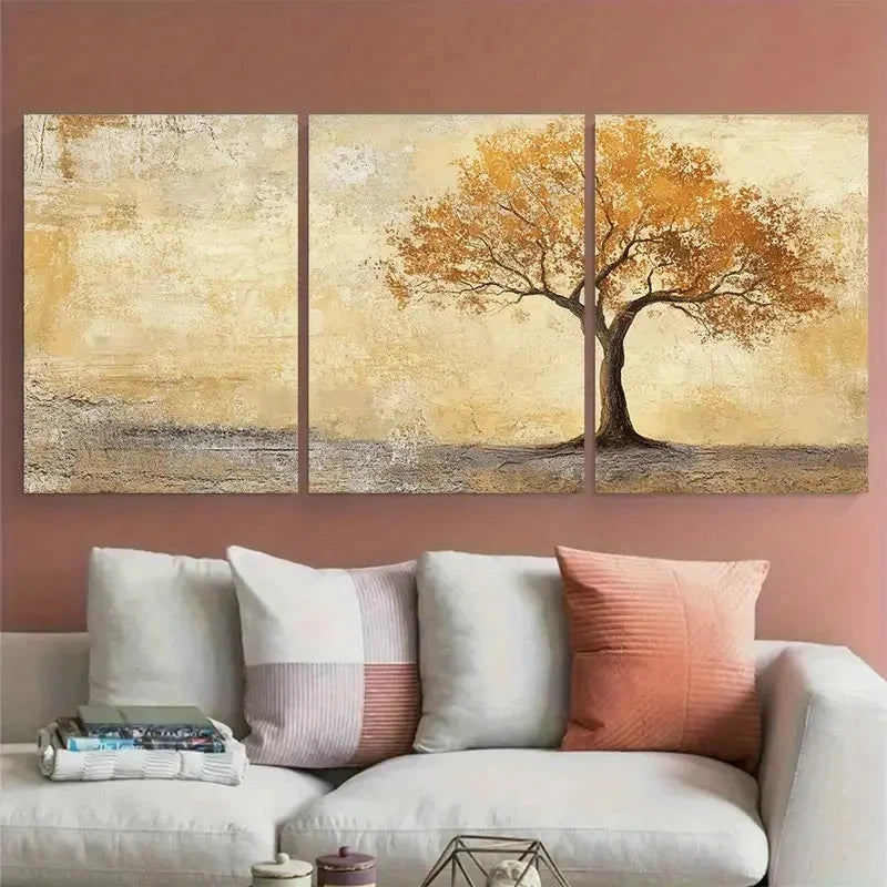 3pcs Textured Tree Nature Inspired Rustic Design Wall Art Set Canvas Framed 50x70cm - High Quality Print 100% Australian Made Wall Canvas Ready to Hang