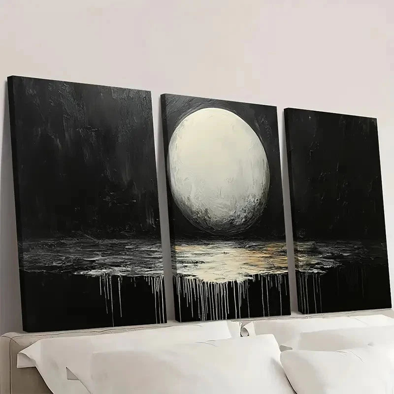 3pcs Lunar Drip Modern Art Moon Painting E  Wall Art Set Canvas Framed 50x70cm - High Quality Print 100% Australian Made Wall Canvas Ready to Hang