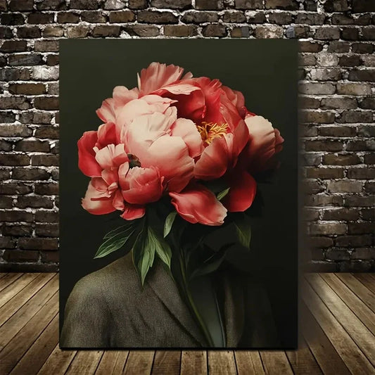 Vibrant Pink & Red Floral Painting with Dark  40x60cm Metal Print Ready to Hang - Bella Home Decor