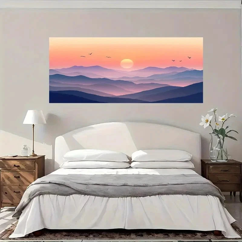 Mountain Sunset Landscape Wall Art Canvas Office Home Room Framed 120x60cm