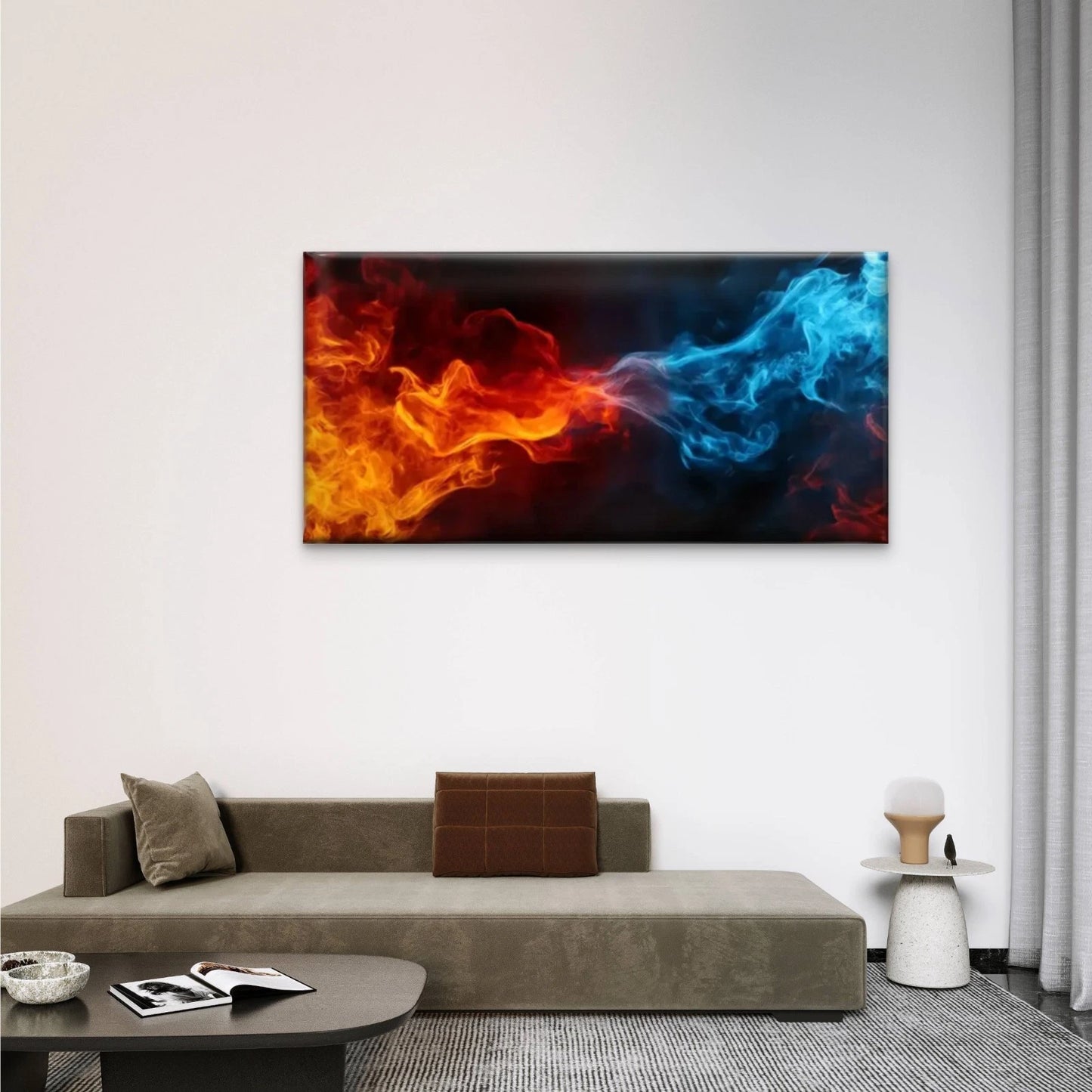 Fire Smoke Blue Red Orange Wall Art Canvas Office Home Room Framed 120x60cm