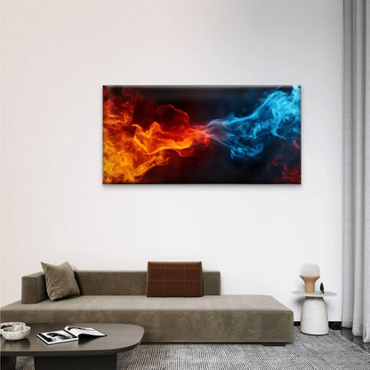 Fire Smoke Blue Red Orange Wall Art Canvas Office Home Room Framed 120x60cm