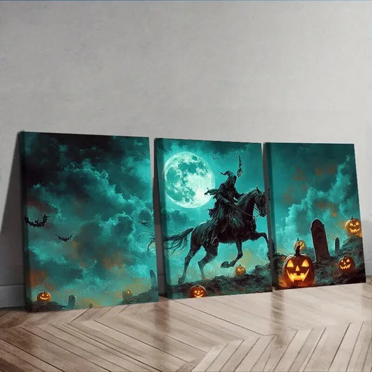 3pcs "Death Rides on His Horse Moonlight Wall Art Set Canvas Framed 50x70cm - High Quality Print 100% Australian Made Wall Canvas Ready to Hang