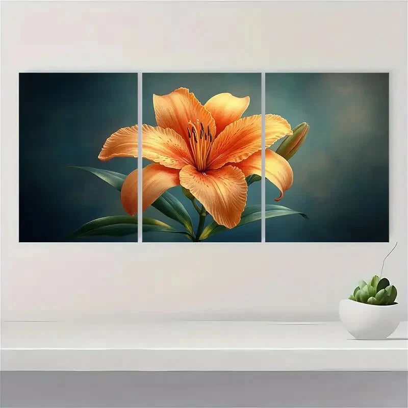 3pcs Daylily Flower Painting Print Vintage Style Metal Print Ready to Hang Art - Bella Home Decor