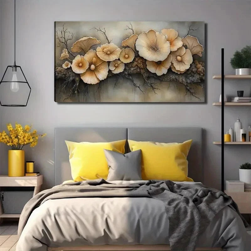 White Mushroom Modern Bohemian Wall Art Canvas Office Home Room Framed 120x60cm