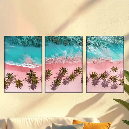 3pcs Palm Trees & Ocean Waves Wall Art Canvas Unframed - High Quality Print 100% Australian Made Wall Canvas