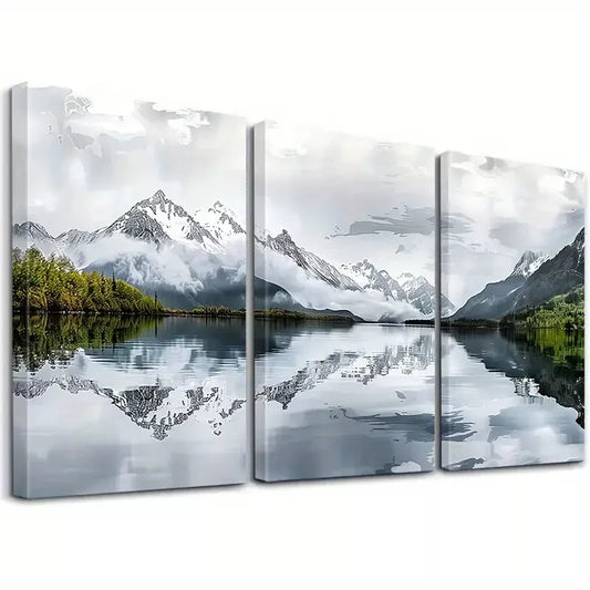 3pcs Abstract Decorative Landscape Serene Snowy Art Set Canvas Framed 50x70cm - High Quality Print 100% Australian Made Wall Canvas Ready to Hang