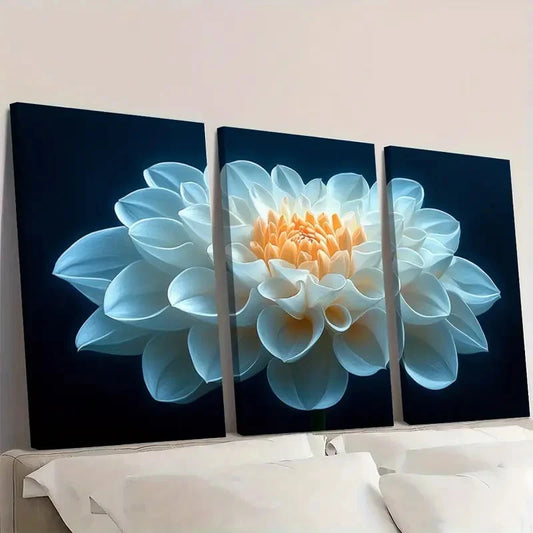 3pcs White Dahlia Flower Nature Inspired Wall Art Set Canvas Framed 60x90cm - High Quality Print 100% Australian Made Wall Canvas Ready to Hang