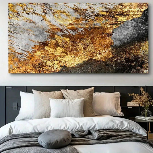 Abstract Golden Graffiti Modern Wall Art Canvas Office Home Room Framed 120x60cm