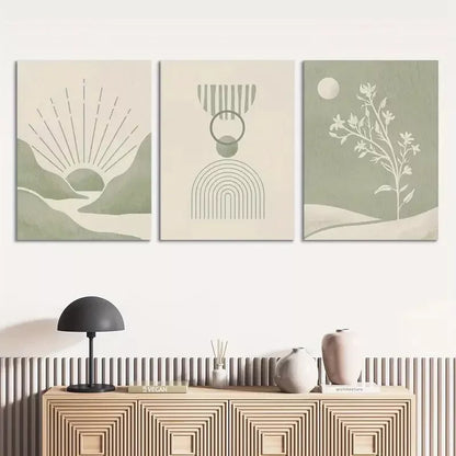3pcs Sage Green Mid Century Modern Art Canvas Framed 40x60cm - High Quality Print 100% Australian Made Wall Canvas Ready to Hang - Bella Home Decor