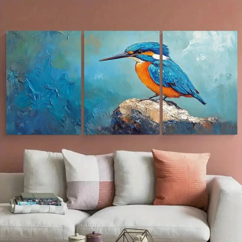 3pcs Kingfisher Bird Illustration Metal Print Ready to Hang Art - Bella Home Decor