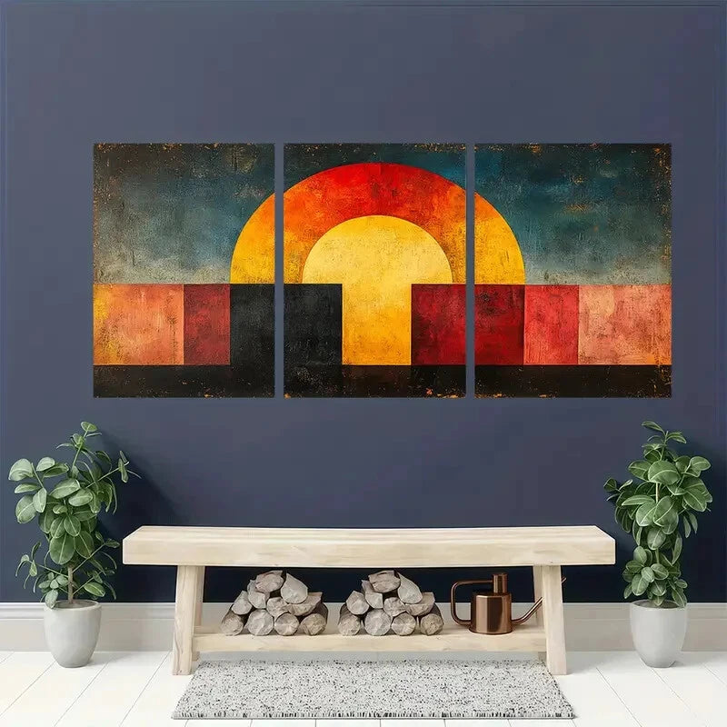 3pcs Showcasing a Century Panoramic Bauhaus Art Metal Print Ready to Hang Art - Bella Home Decor