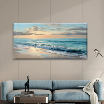 Romantic Beach Scene with Ocean Wall Art Canvas Office Home Room Framed 120x60cm - Bella Home Decor