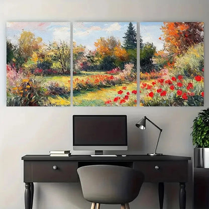 3pcs Vibrant Nature Scene with Red Poppies Metal Print Ready to Hang Art - Bella Home Decor
