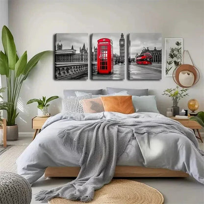 3pcs Refreshing, Red Phone Booth And Bus Wall Art Set Wall Art Canvas Unframed - High Quality Print 100% Australian Made Wall Canvas