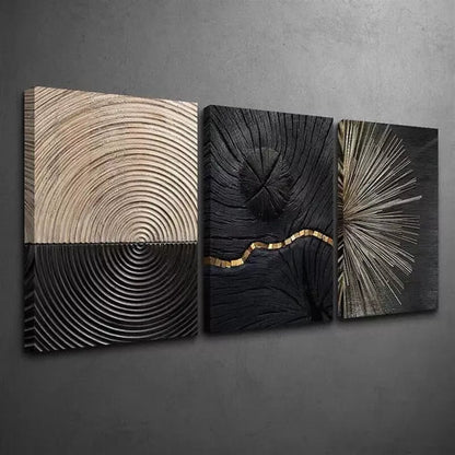3pcs Luxury Black & Golden Wood Grain Wall Art Set Canvas Unframed - High Quality Print 100% Australian Made Wall Canvas