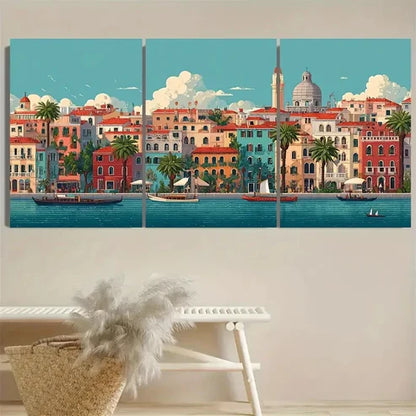 3pcs Venice Travel, Vibrant Italian Cityscape Wall Art Canvas Unframed - High Quality Print 100% Australian Made Wall Canvas - Bella Home Decor