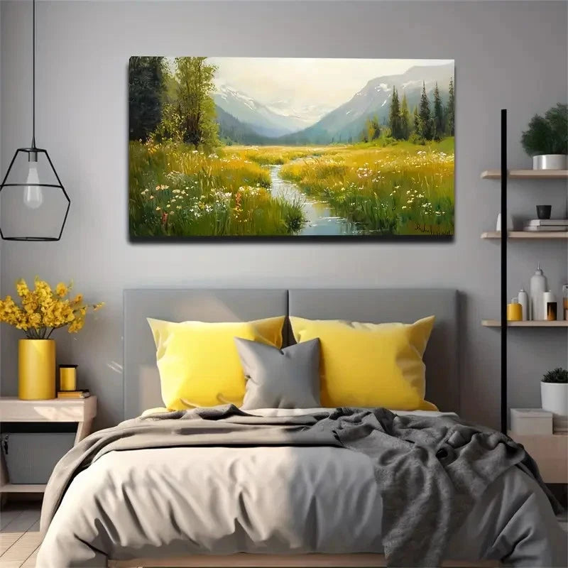 Spring Wildflowers Aesthetic Wall Art Canvas Office Home Room Framed 120x60cm
