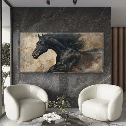 Running Horse Rustic Vintage Wall Art Canvas Office Home Room Framed 120x60cm