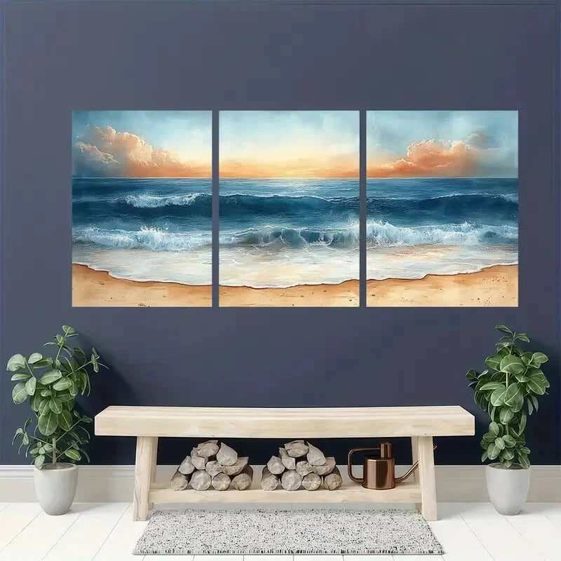 3pcs Ocean Beach Sunset Seascape Scenery Metal Print Ready to Hang Art - Bella Home Decor