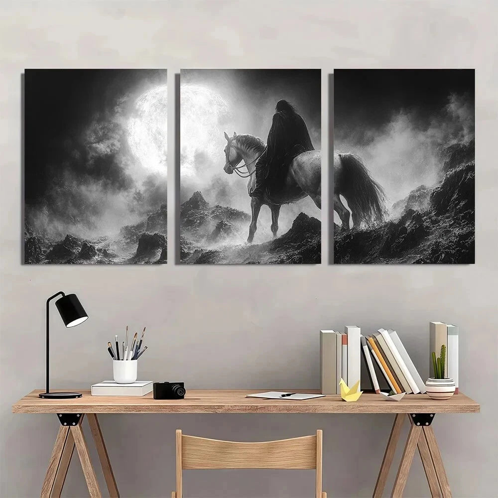 3pcs Headless Horseman & Moonlit Night Scene Metal Print Ready to Hang Art - Bella Home Decor