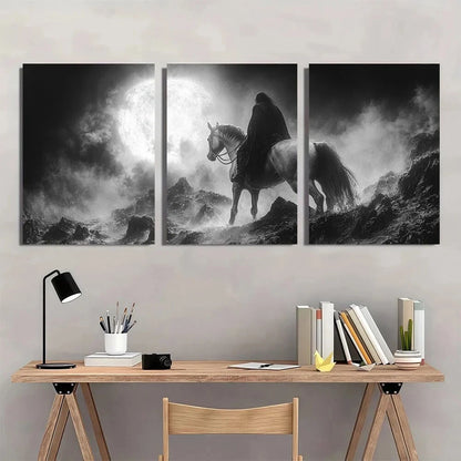 3pcs Headless Horseman & Moonlit Night Scene Metal Print Ready to Hang Art - Bella Home Decor
