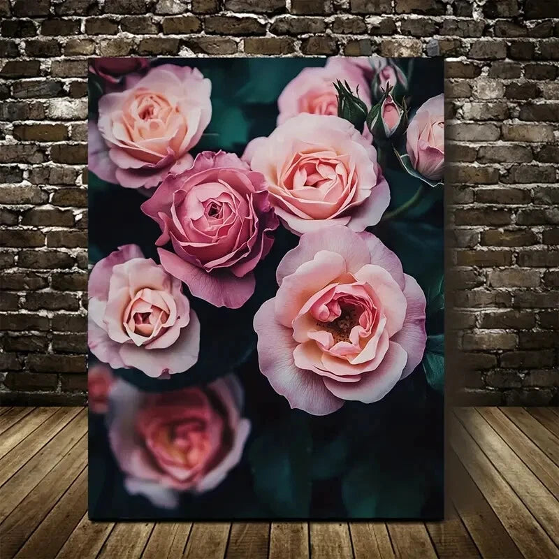 Beautiful Elegant Rose Vibrant Pink Roses Painting 40x60cm Metal Print Ready to Hang - Bella Home Decor