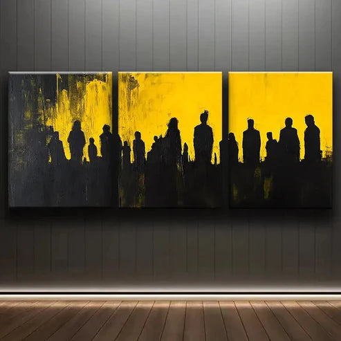 3pcs Black and Yellow Silhouettes Dark Wall Art Set Canvas Unframed - High Quality Print 100% Australian Made Wall Canvas
