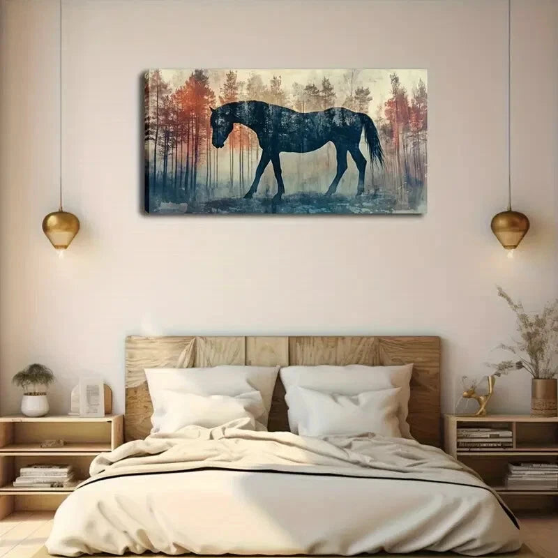 Abstract Horse and Forest Wall Art Canvas Office Home Room Framed 120x60cm - Bella Home Decor